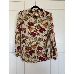 J. Jill  Soft Cotton Blend Fall Floral Button Up Long Sleeve Shirt Size XS
